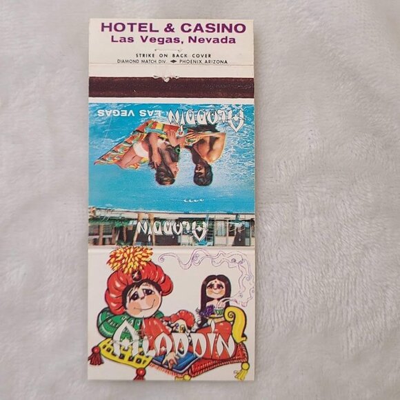 Vtg Aladdin Hotel Casino Las Vegas NV Matchbook Cover Pool Photo Cartoon Genie - Picture 4 of 5